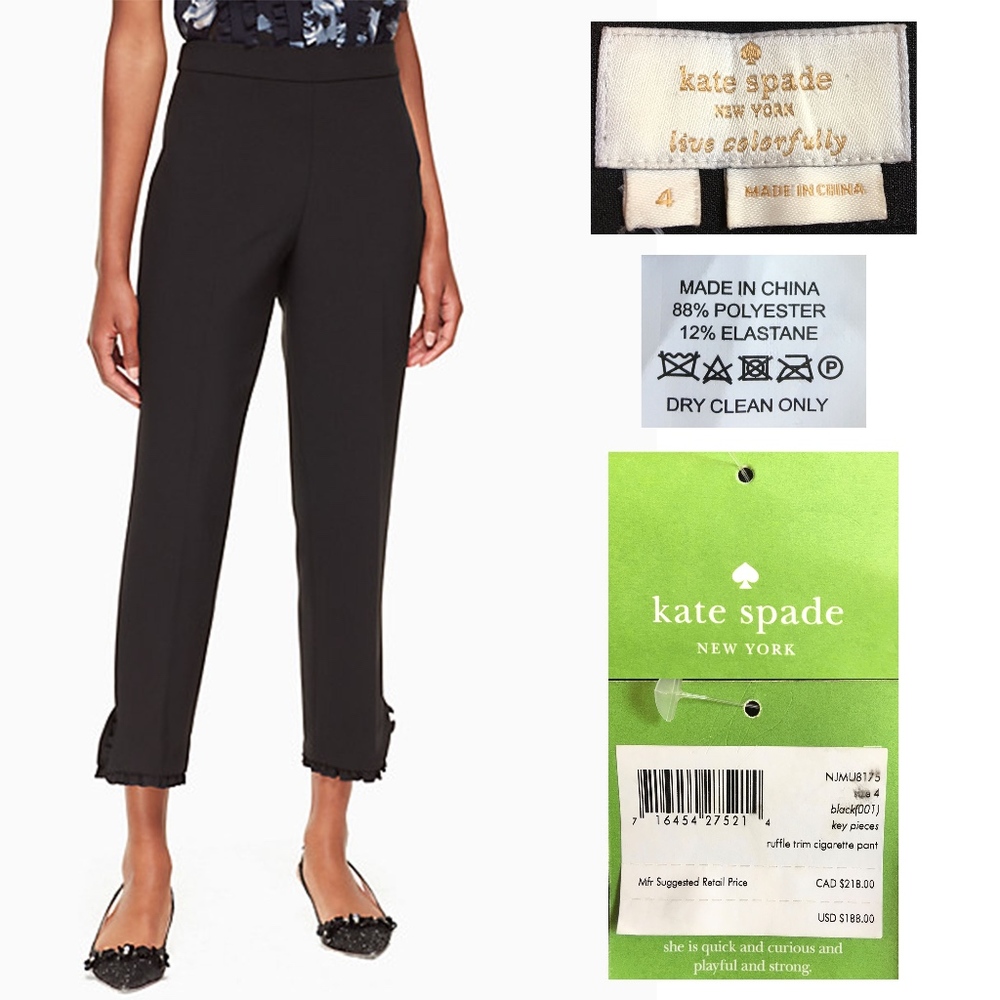 KATE SPADE Black Ruffle Trim Cigarette Pants
